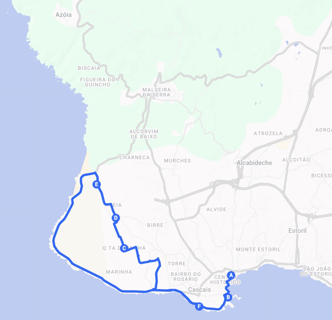 Map of the The Coastal Breeze route around Cascais